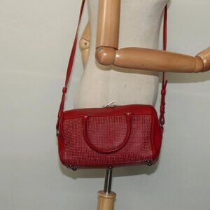 SAINT LAURENT Baby Duffel Hand Bag Leather 2way Red Silver